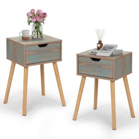 Set of 2 Nightstand, Wooden End Table with Storage Drawer, Beside Table Side Table for Living Room, Bedroom, Small Spaces, Rusty Green