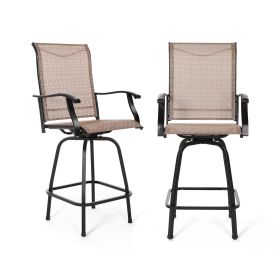 MEOOEM Outdoor Swivel Bar Stools Set of 2 Height Patio Chairs All Weather Patio Furniture Textilene for Bistro Lawn Garden Backyard