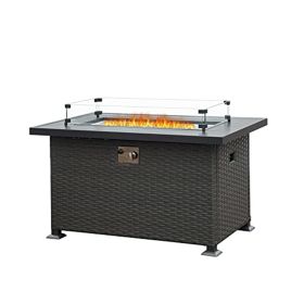 43.3 Inch Fire Pit Table with Glass Wind Guard, 50,000 BTU Smokeless Fire Pits for Outside with Aluminum Tabletop