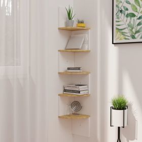 Wall Corner Shelf White and Sonoma Oak 7.5"x7.5"x48.4" Engineered Wood