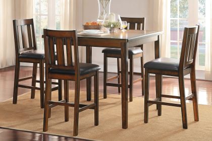 Espresso Finish Counter Height 5pc Dining Set Tabe and Counter Height Chairs Set Black Faux Leather Upholstered Seat Wooden Dining Kitchen Furniture