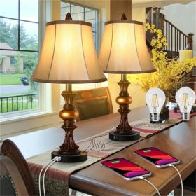 2 Pack Traditional Table Lamps; Touch Control 3-Way Dimmable Lamp Sets w/4 USB Charging Ports;  Fabric Tapered Drum Shade Nightstand Lamp for Living R