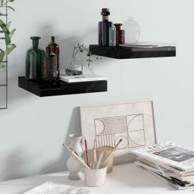 Floating Wall Shelves 2 pcs High Gloss Black 9.1"x9.3"x1.5" MDF