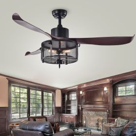 Faegan Matte Black 55-inch Lighted Ceiling Fan with Caged 3-Light Edison Lamp (includes remote and light kit)