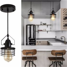 Industrial Black Pendant Light Metal Cage Pendant Lights Dining Room Hanging Lighting for Kitchen Island Living Room Bedroom Entryway Barn Farmhouse