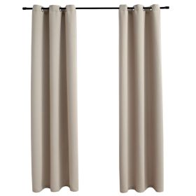 Blackout Curtains with Rings 2 pcs Beige 37"x84" Fabric