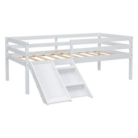 Twin Low Loft Bed with Slide, Ladder, Safety Guardrails, No Box Spring Needed,White