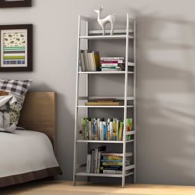 WTZ Bookshelf, Ladder Shelf, 5 Tier Bamboo Bookcase, Modern Open Book Case for Bedroom, Living Room, Office, BC-238 White