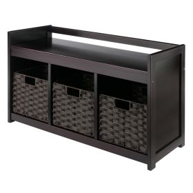 Addison 4-Pc Storage Bench with 3 Foldable Woven Baskets; Espresso and Chocolate