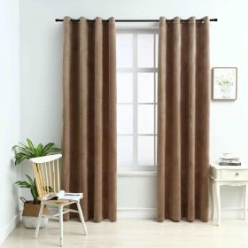 Blackout Curtains with Rings 2 pcs Beige 54"x84" Velvet