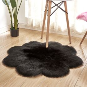 Fluffy 6cm Plush Carpet Fuzzy Wool Floor Mat Multicolor Flowers Clouds Soft Living Room Bedroom Aldult Child Kids Fashion Lovely (Color: Black, size: 45*45cm)