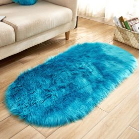 Fluffy 6cm Plush Carpet Fuzzy Wool Floor Mat Multicolor Oval Soft Living Room Bedroom Aldult Boys Girls Home Decor Cute Fashion (Color: dark blue, size: 60*120cm)