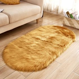 Fluffy 6cm Plush Carpet Fuzzy Wool Floor Mat Multicolor Oval Soft Living Room Bedroom Aldult Boys Girls Home Decor Cute Fashion (Color: Golden brown, size: 40*60cm)