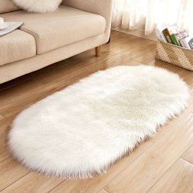 Fluffy 6cm Plush Carpet Fuzzy Wool Floor Mat Multicolor Oval Soft Living Room Bedroom Aldult Boys Girls Home Decor Cute Fashion (Color: White, size: 60*90cm)