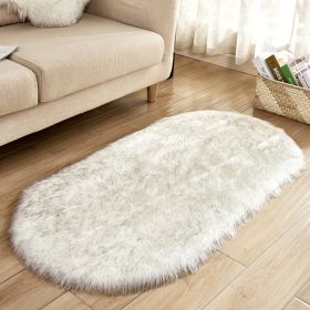 Fluffy 6cm Plush Carpet Fuzzy Wool Floor Mat Multicolor Oval Soft Living Room Bedroom Aldult Boys Girls Home Decor Cute Fashion (Color: white + grey, size: 60*120cm)