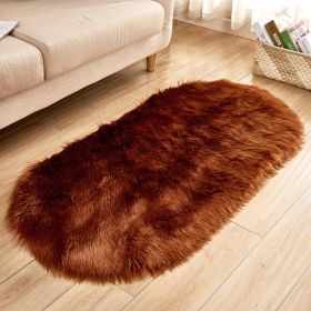 Fluffy 6cm Plush Carpet Fuzzy Wool Floor Mat Multicolor Oval Soft Living Room Bedroom Aldult Boys Girls Home Decor Cute Fashion (Color: dark brown, size: 60*90cm)