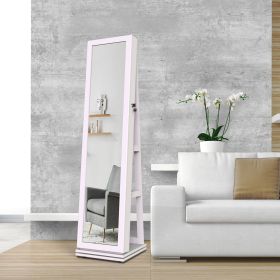 360° Rotating Jewelry Armoire with Lockable Full Length Mirror Large Capacity Jewelry Organizer Armoire (Color: White)