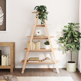 5-Tier Shelf A-shape 43.3"x15.7"x71.1" Solid Wood Pine (Color: Brown)