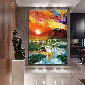 Hand Painted Oil Painting Abstract Sunset Glow Painting On Canvas Bright Textured Modern Canvas Wall Art For Living Room HomeDecoration Wall Painting (Style: 01, size: 60X90cm)