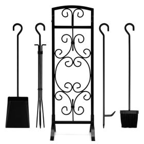 Wrought Iron Fireplace Tools with Decor Holder (Color: Black C, Type: Fireplace Tools)