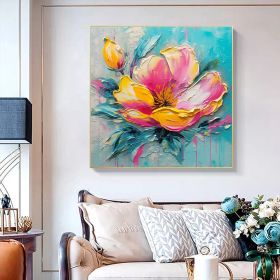 Hand Painted Oil Painting Original Flower Oil Painting On Canvas Large Wall Art Abstract Pink Floral Painting Custom Painting Modern Living Room Home (Style: 01, size: 60x60cm)