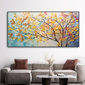 Hand Painted Oil Painting Large Colorful Tree Wall Art Boho Canvas Oil Painting Colorful Leaf Texture Palette Knife Art Contemporary Art Abstract Text (Style: 01, size: 40x80cm)