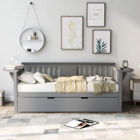 Twin Wooden Daybed with Trundle Bed , Sofa Bed for Bedroom Living Room (Color: Gray)