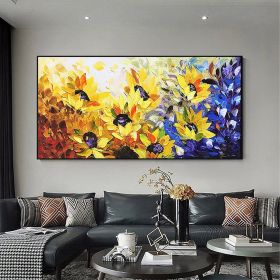 Hand Painted Oil Painting Original Sunflower Landscape Oil Painting on Canvas Large Wall Art Abstract Flower Minimalist Art Yellow Floral Painting Liv (Style: 01, size: 40x80cm)