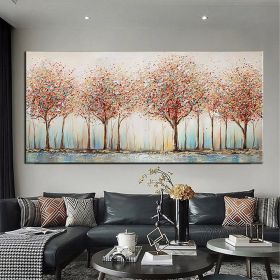 Hand Oil Pianting Large Full Blooming Tower Tree Hand Painted Oil Painting on Canvas Abstract Yellow Tree Landscape Modern Living Room Wall Art Luxuri (Style: 01, size: 90X120cm)