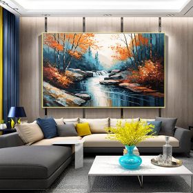 Hand Painted Oil Painting Original Landscape Oil Painting On Canvas Large Textured Wall Art Abstract Nature River Painting Modern Home Decor Bedroom W (Style: 01, size: 90X120cm)