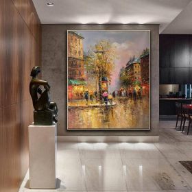 Handmade Oil Painting Paris city art painting People walking in the bustling streets of Paris Large Original Paris City Landscape oil painting Framele (Style: 05, size: 60X90cm)