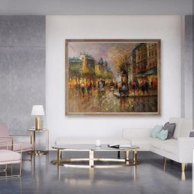 Handmade Oil Painting Paris city art painting People walking in the bustling streets of Paris Large Original Paris City Landscape oil painting Framele (Style: 09, size: 60X90cm)