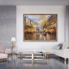 Handmade Oil Painting Paris city art painting People walking in the bustling streets of Paris Large Original Paris City Landscape oil painting Framele (Style: 02, size: 150X220cm)