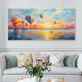 Hand Painted Oil Painting Colorful Hot Air Balloon Texture Painting Ocean Sunrise Cloud Wall Art Travel Landscape Canvas Oil Painting (Style: 01, size: 150X220cm)