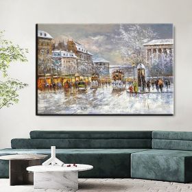 Handmade Oil Painting Paris city art painting People walking in the bustling streets of Paris Large Original Paris City Landscape oil painting Framele (Style: 10, size: 150X220cm)