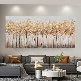 Hand Oil Pianting Large Full Blooming Tower Tree Hand Painted Oil Painting on Canvas Abstract Yellow Tree Landscape Modern Living Room Wall Art Luxuri (Style: 02, size: 60X90cm)