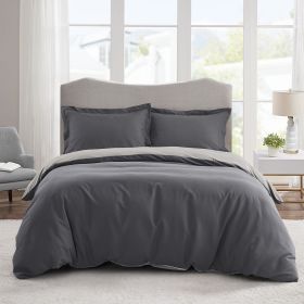 2 Piece Super Soft Microfiber White / Gray Duvet Cover Zipper Closure with 4 Corner Tabs (Color: grey, size: Twin)