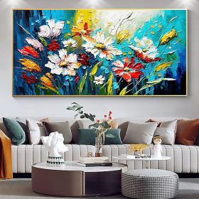 Handmade Oil Painting Canvas Wall Art Decor Original Colorful Blooming Flower painting Abstract Floral Painting for Home Decor (size: 150X220cm)