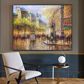 Handmade Oil Painting Paris city art painting People walking in the bustling streets of Paris Large Original Paris City Landscape oil painting Framele (Style: 06, size: 60X90cm)