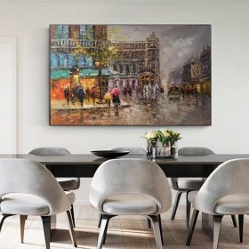 Handmade Oil Painting Paris city art painting People walking in the bustling streets of Paris Large Original Paris City Landscape oil painting Framele (Style: 04, size: 90X120cm)