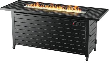 LEGACY HEATING 57" Propane Fire Pit Table, 50,000BTU Outdoor Gas Fire Pit, 2 in 1 Rectangular Firepit Tabletop w/ Lid, Wind Guard, Glass Beads (Material: Aluminum, Color: Black)