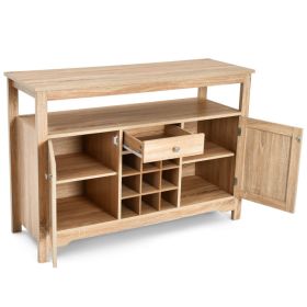 Server Buffet Sideboard With Wine Rack and Open Shelf (Color: Natural)