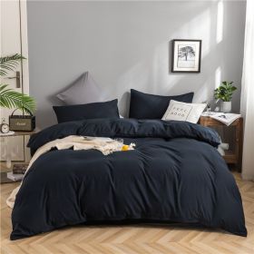 Simple Style Bedding 4 Piece Quilt Cover Sheet Pillowcase Cotton Spring Summer Autumn Winter Solid Two-color Student Dormitory (Color: navy blue, size: 180x200cm 4-piece)