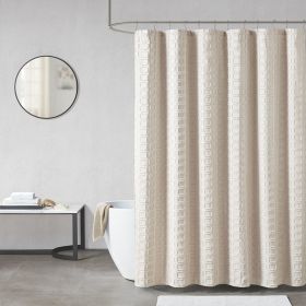 Woven Clipped Solid Shower Curtain (Color: as Pic)