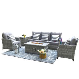 Direct Wicker 5-Piece Wicker Patio Fire Pit Sectional Seating Set with Gray Cushions (Siza: Low Table)