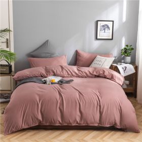 Simple Style Bedding 4 Piece Quilt Cover Sheet Pillowcase Cotton Spring Summer Autumn Winter Solid Two-color Student Dormitory (Color: dark pink, size: 220x240cm 4-piece)