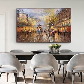 Handmade Oil Painting Paris city art painting People walking in the bustling streets of Paris Large Original Paris City Landscape oil painting Framele (Style: 02, size: 100X150cm)